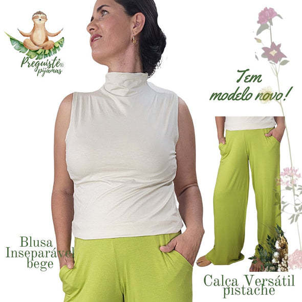 Calça Wide leg pijama homewear Versátil (Monte seu Preguistê) - Lançamento de nova cor (mescla) - entrega da nova cor a partir de 10/06/23